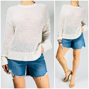 Theory Womans Beach Sweater Size M White Knit Cotton Blend